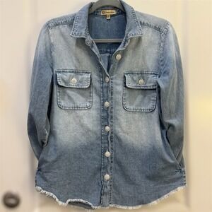 Democracy Light Blue Denim Casual Button Front Collar Pocket Shirt Size XS